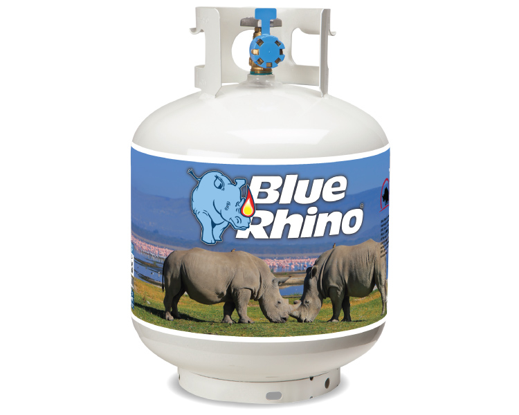 Fresh Blue Rhino tank with the International Rhino Foundation sleeve.