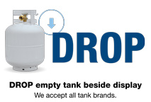 DROP empty tank beside display